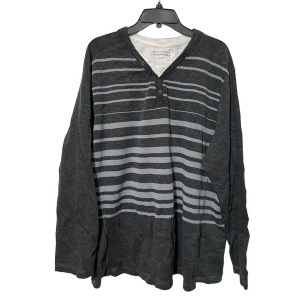 2/$40. Denver Hayes Mens Long Sleeve Henley Shirt Grey Striped Size XXL